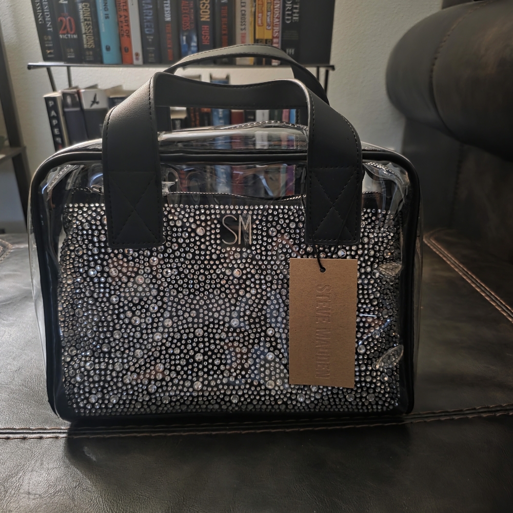 Steve Madden Black and Silver Cosmetic Bag